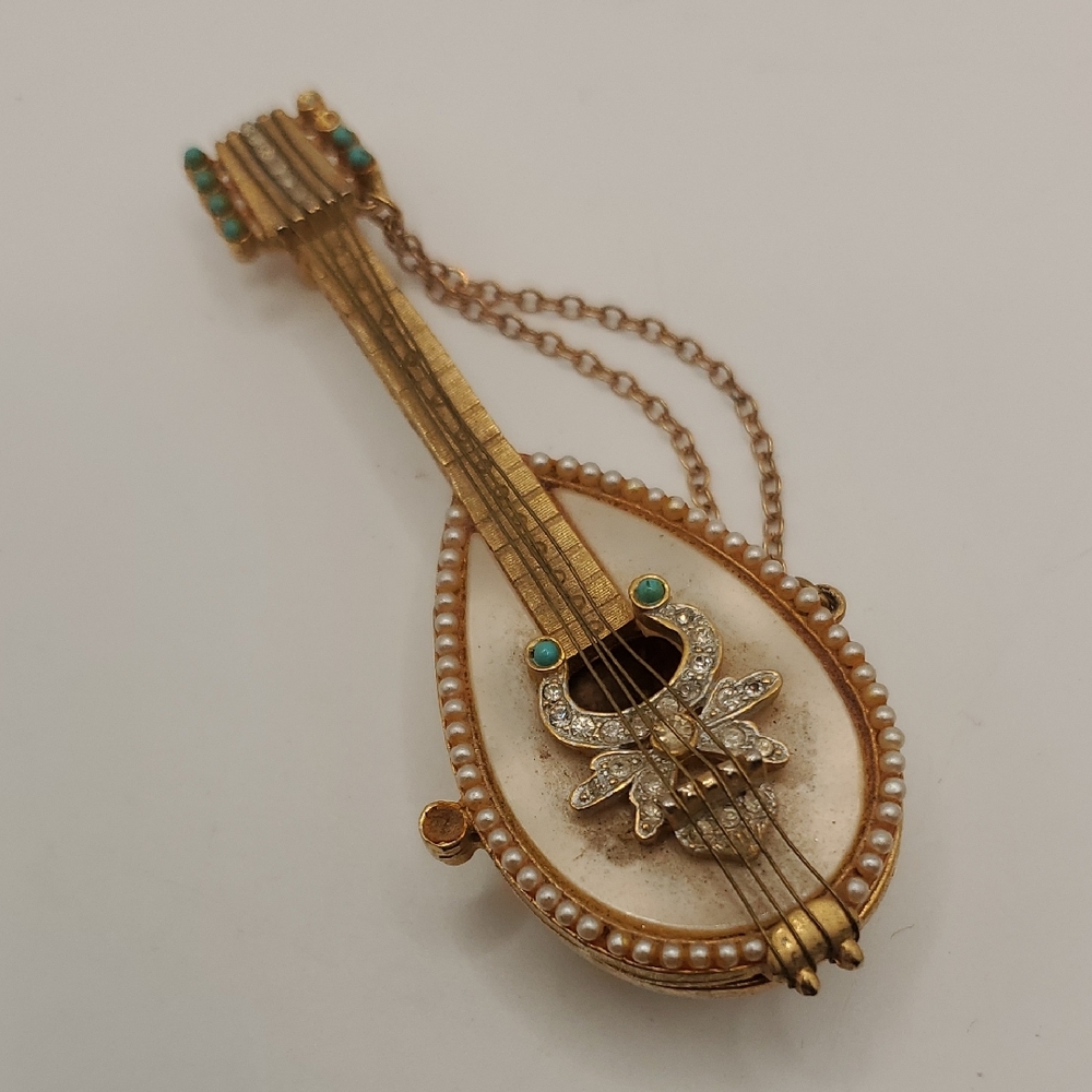 Vintage 1950s R. Mandel Mandolin Brooch As/Is See Photos